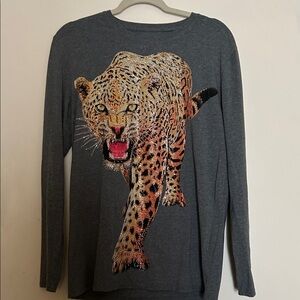 Gray Sweater with Leopard Design
